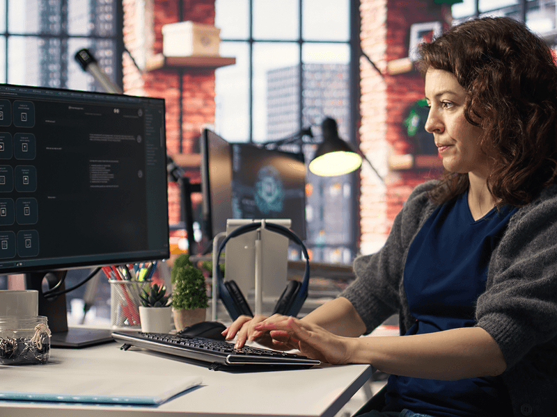 A woman working at a computer