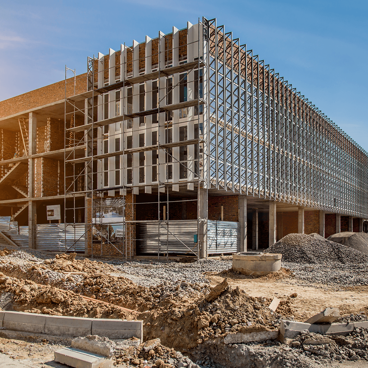 Workers reviewing construction plans