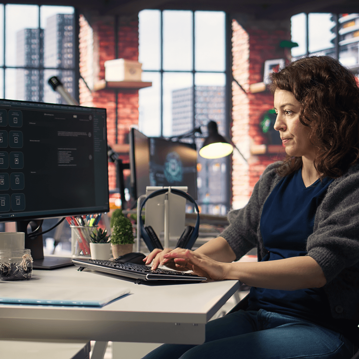 A woman working at a computer